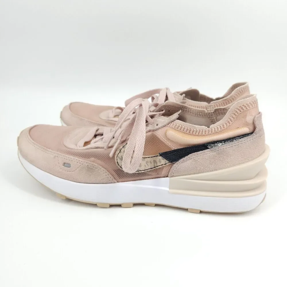 Nike Waffle One Shoes Womens Size 9.5 Pink Running Fossil Stone Leopard